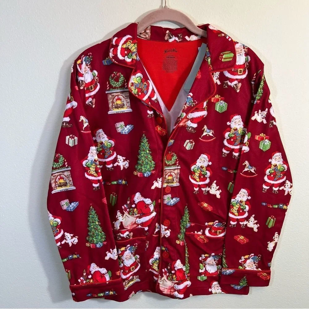 Nick‎ & Nora Kid’s Red Santa Flannel Pajama Top 14 NWT